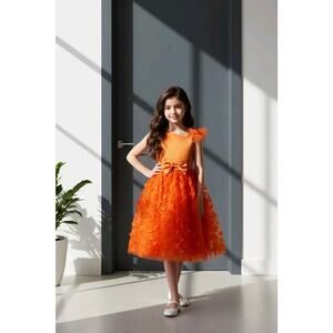 Orange Tulle Overlay Easter Pagent Church Party Butterfly Dress Size 2T